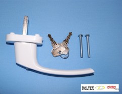 WYPRZEDAŻ Klamka okienna aluminiowa biała z kluczykiem 